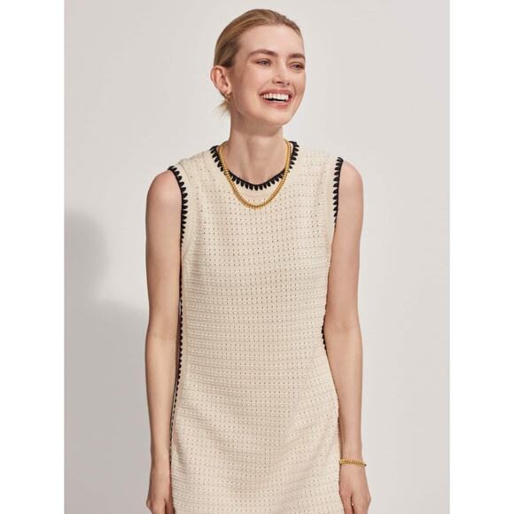 Varley Dwight Tank Knit Sweater Dress Womens Medium Birch Cream Pointelle Midi - Picture 6 of 11